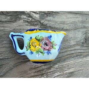 Vestal Alcobaca Portugal Hand Painted Pottery Creamer Floral Blue Yellow 244